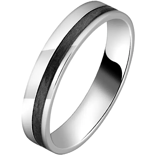 Alliance mariage homme carbone et or blanc