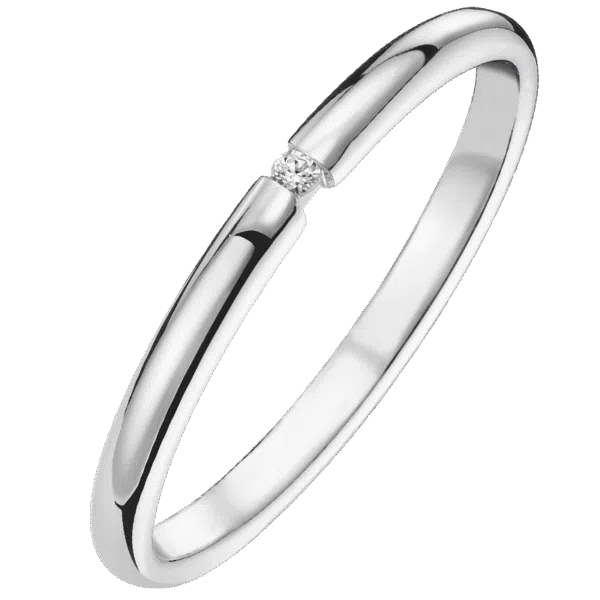 jonc fin et bombée diamant en or blanc 18 carats