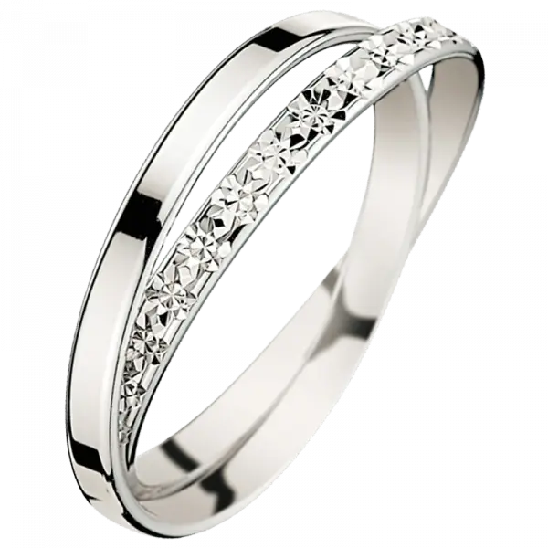 alliance or blanc deux anneaux entrelacés ciselée 18 carats