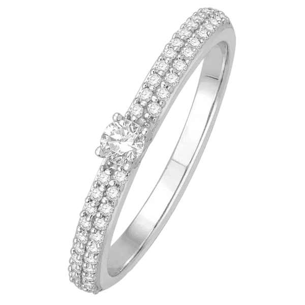 solitaire accompagné or blanc diamants 18 carats