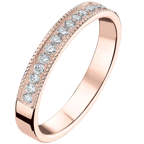 bague demi-tour diamants or rose 18 carats, bords travaillés
