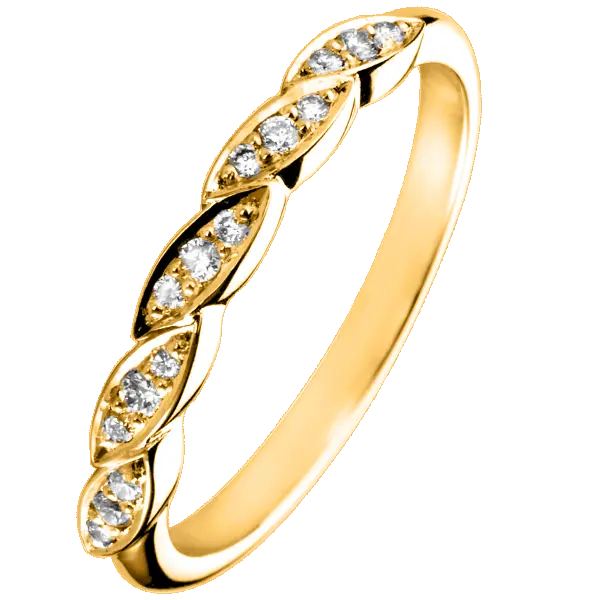 bague de mariage or jaune fine, motifs losanges avec 3 diamants à l'intérieur