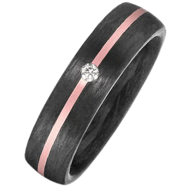 Bague carbone noir et or rose diamant