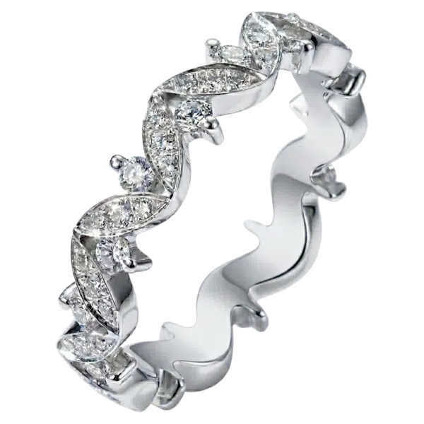 Alliance mariage diamants florale tour complet