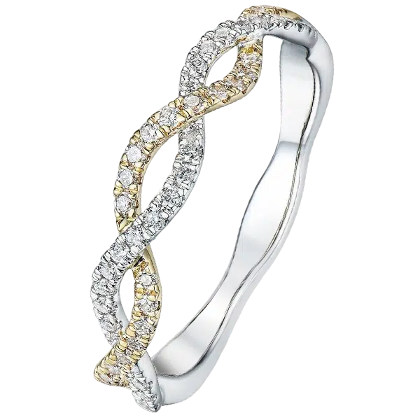 alliance or jaune et blanc entrelacée diamants