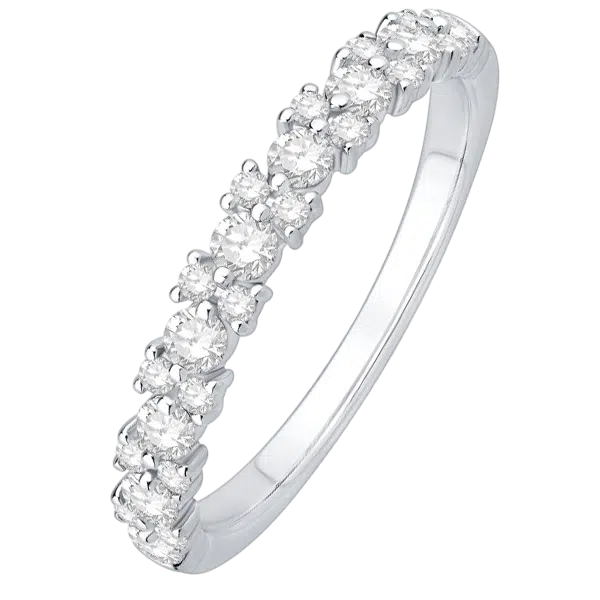 bague or blanc 18 carats diamants alternés différentes tailles de pierres