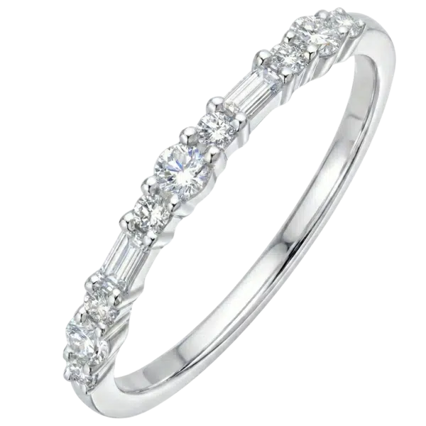 Bague diamants baguettes et rond or blanc