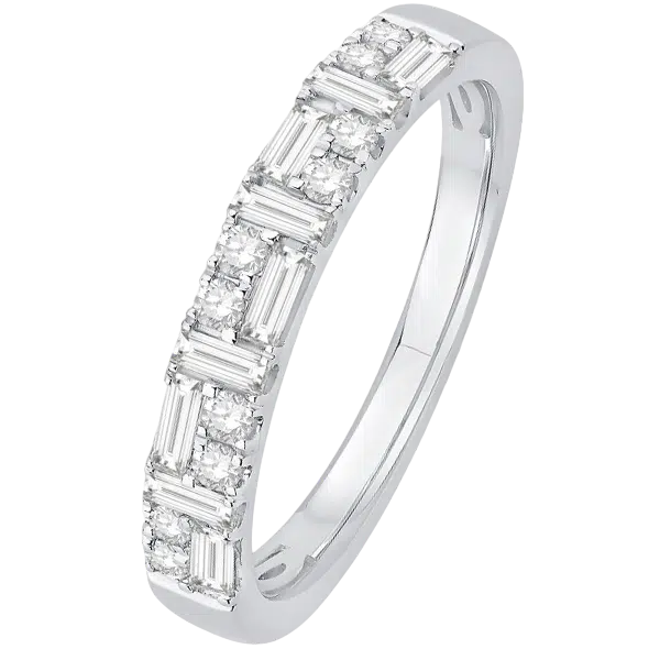 Bague or blanc mariage diamants baguettes