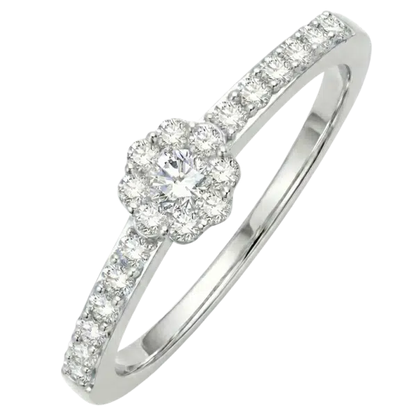Alliance de fiançailles fleur diamants or blanc