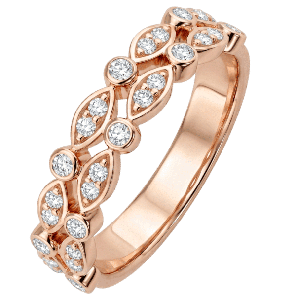 Bague 2 anneaux diamants ovale ronds or rose
