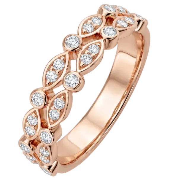 Bague 2 anneaux diamants ovale ronds or rose