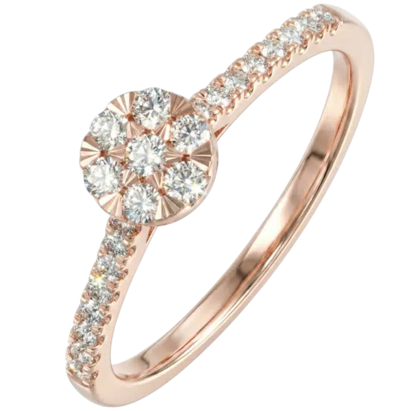 Bague fiançailles or rose diamants fleur