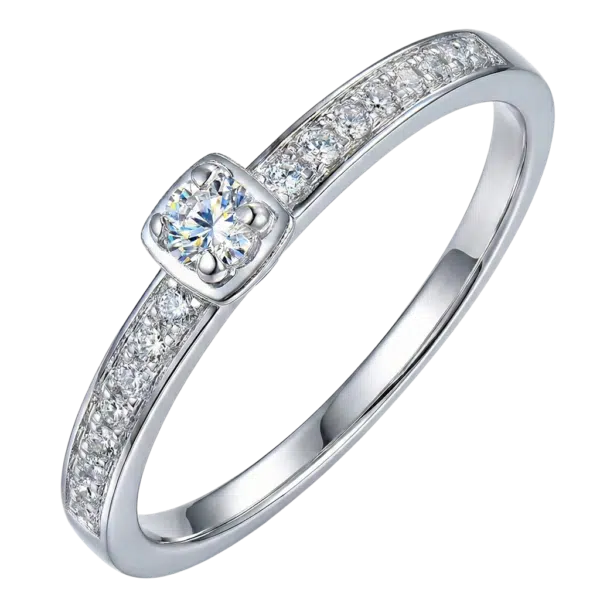 Bague de fiançailles accompagné carré au centre or blanc