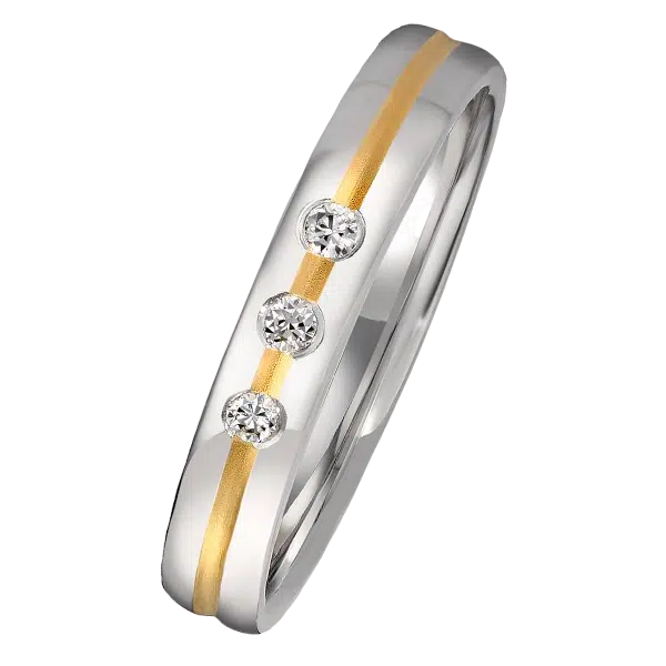 bague de mariage or jaune 18 carats et titane diamants