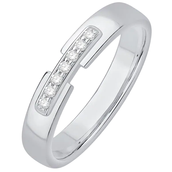Alliance de mariage or blanc diamants rail griffes 18 carats