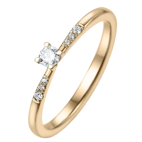 Solitaire accompagné or jaune et diamants