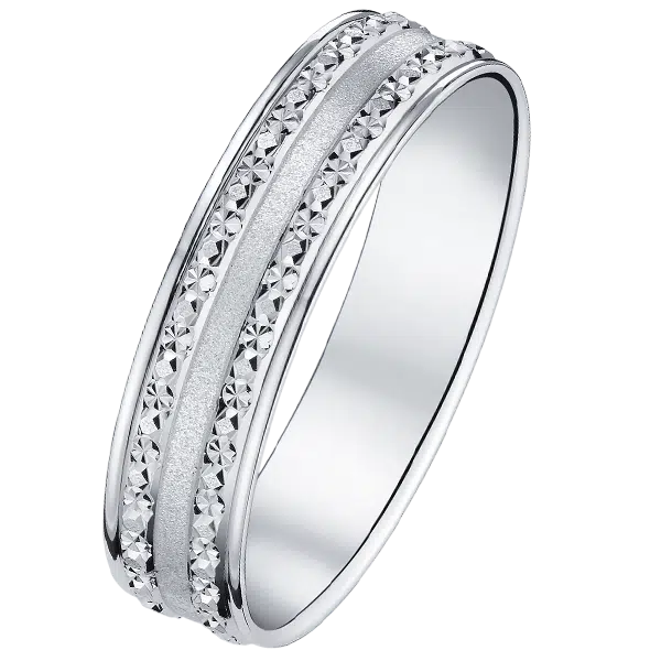 Alliance or blanc 18 carats ciselée et sablée