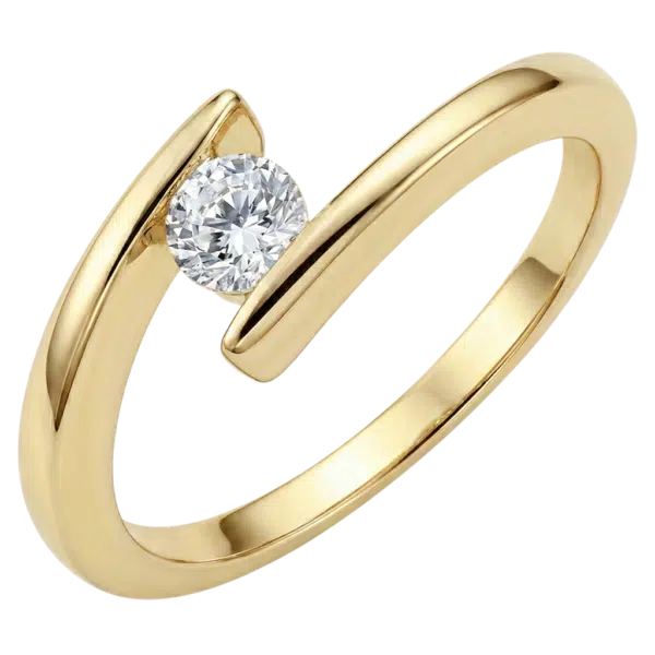 Solitaire twisté or jaune et diamant