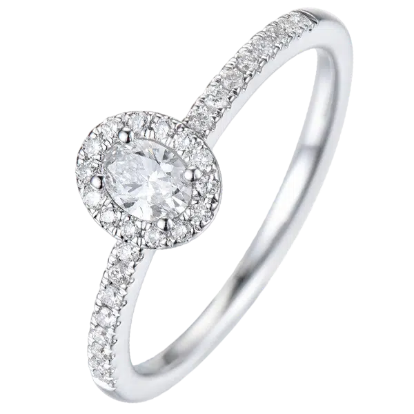 solitaire accompagné or blanc diamants ovale