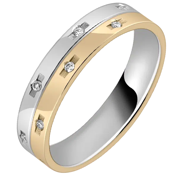 alliance or jaune et blanc 18 carats diamants espacés