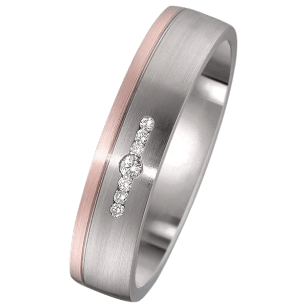 alliance or rose 750 et titane gris diamants femme