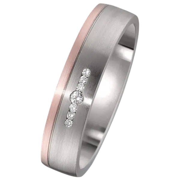 alliance or rose 750 et titane gris diamants femme