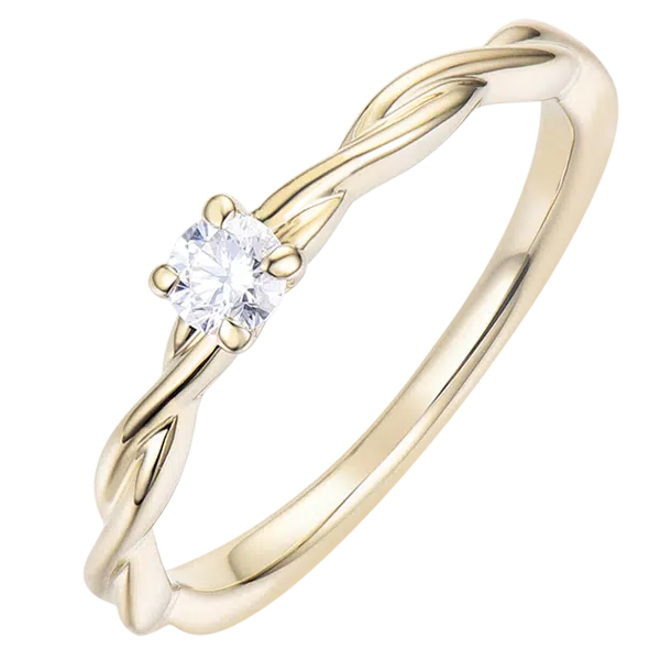 bague de fiançailles or jaune torsadée diamant