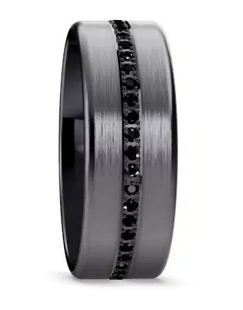 Alliance homme en tantale avec diamants noirs